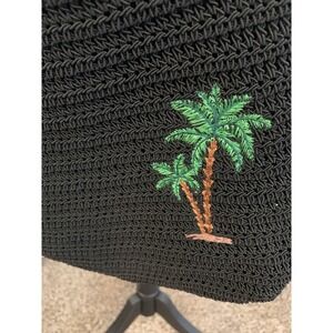 VTG Island Waves Black Crossbody Purse  Palm Trees Embroidery W/ Coin Purse